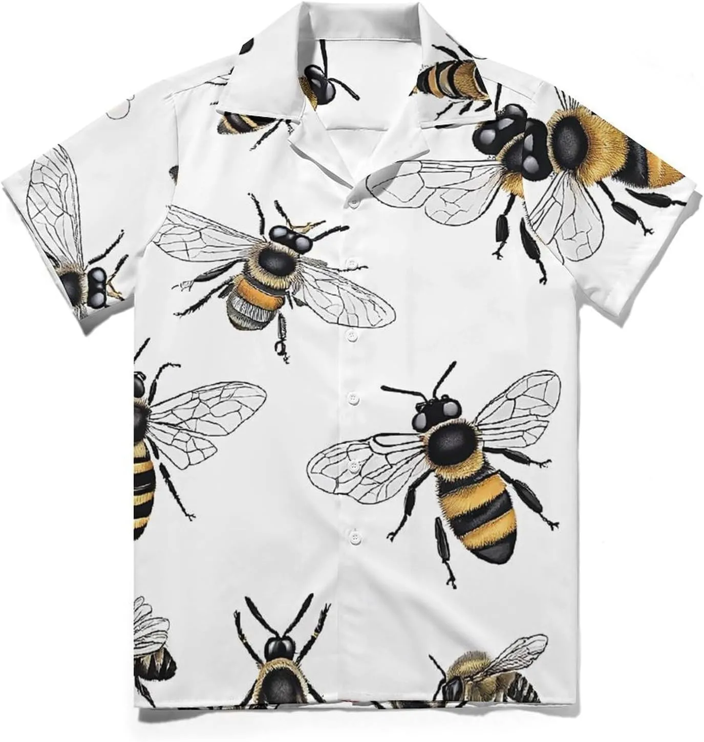 Funny Bees Print Cuban Collar Shirt Classic Design for Comfort and Style