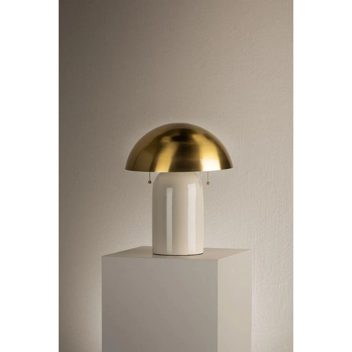 Gaia 2 Lights Table Lamp Ceramic Ivory Crackle with Aged Brass Accents