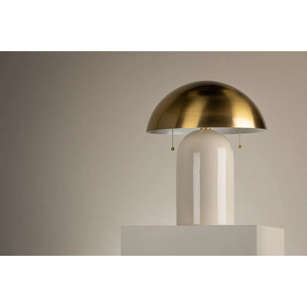 Gaia 2 Lights Table Lamp Ceramic Ivory Crackle with Aged Brass Accents