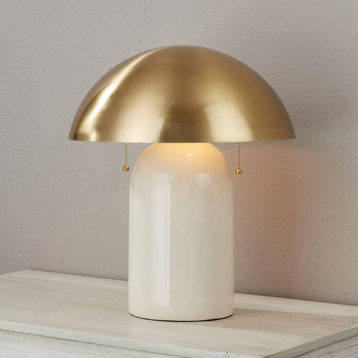Gaia 2 Lights Table Lamp Ceramic Ivory Crackle with Aged Brass Accents