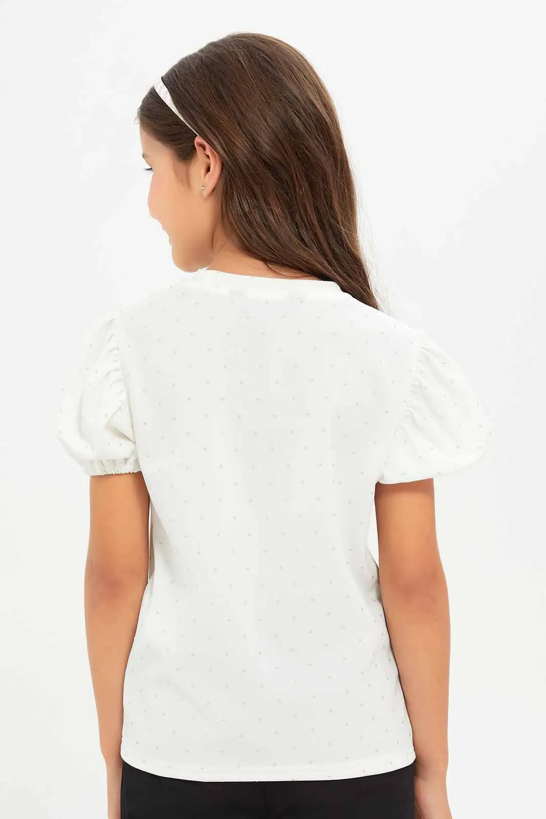 Girls White Puff Sleeve Blouse