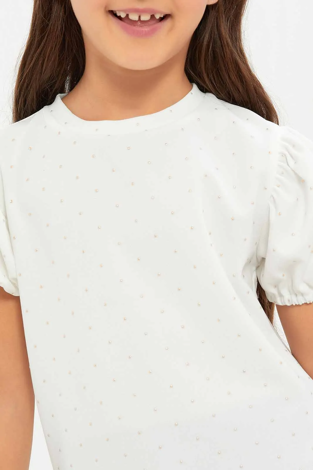 Girls White Puff Sleeve Blouse