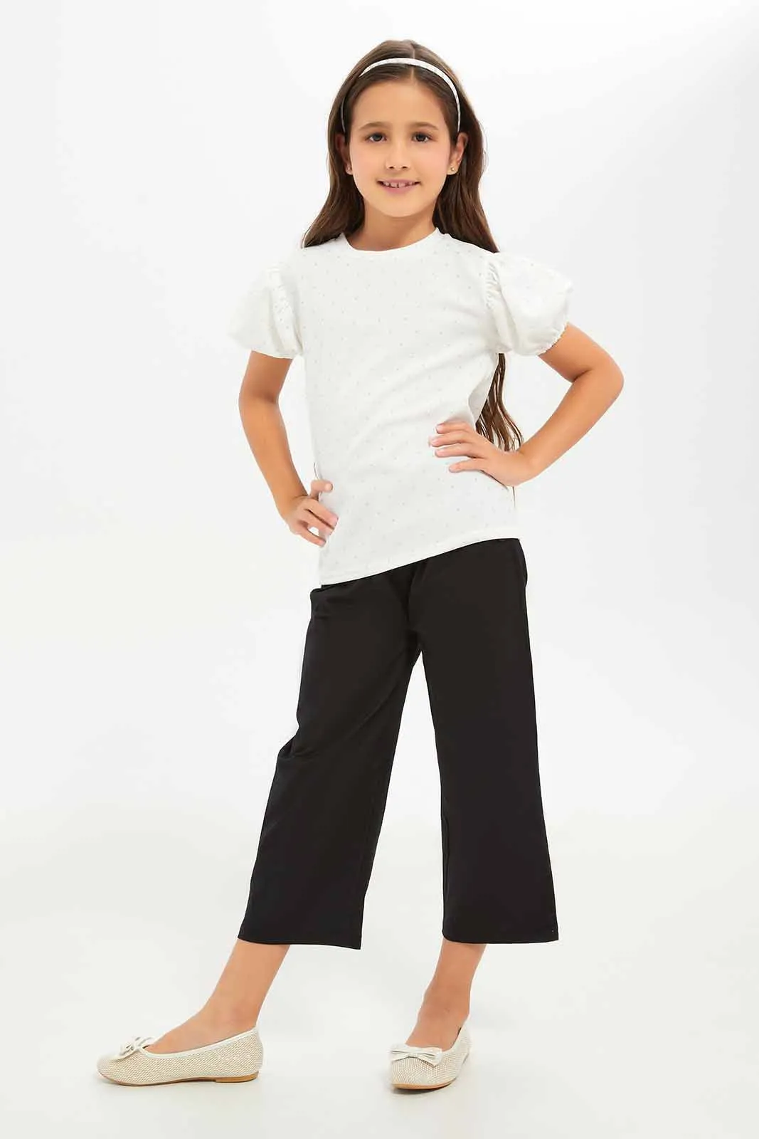 Girls White Puff Sleeve Blouse