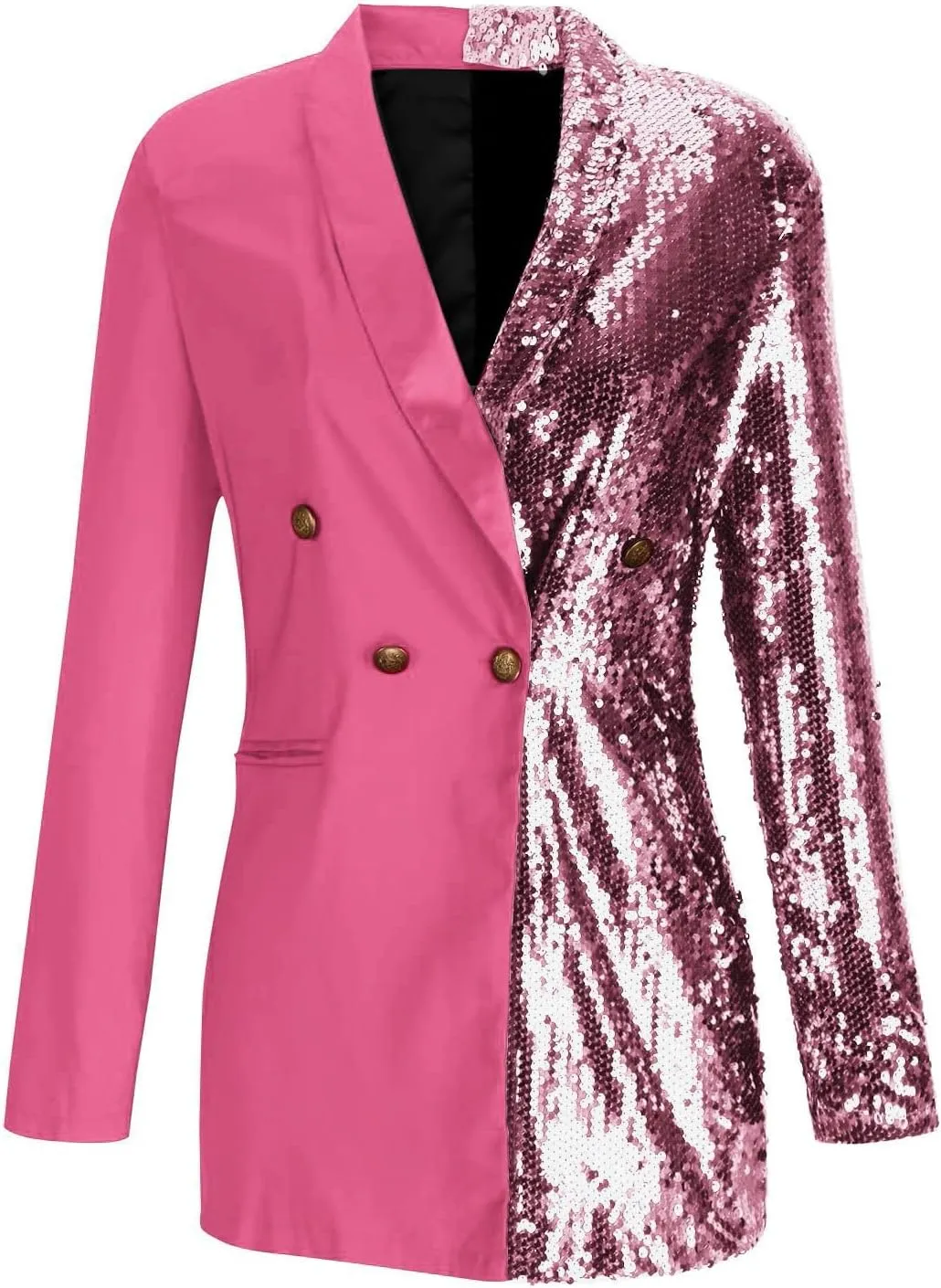 HGps8w Double Breasted Sequins Blazer Dress for Women Sexy Colorblock Long Blazers Jackets Formal Evening Party Club Outfit
