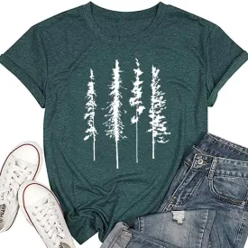 Hike Mountain Camping T Shirt for Women Adventure Awaits Nature Travel Short Sleeve Pine Tree Kindness Heart Printed Top