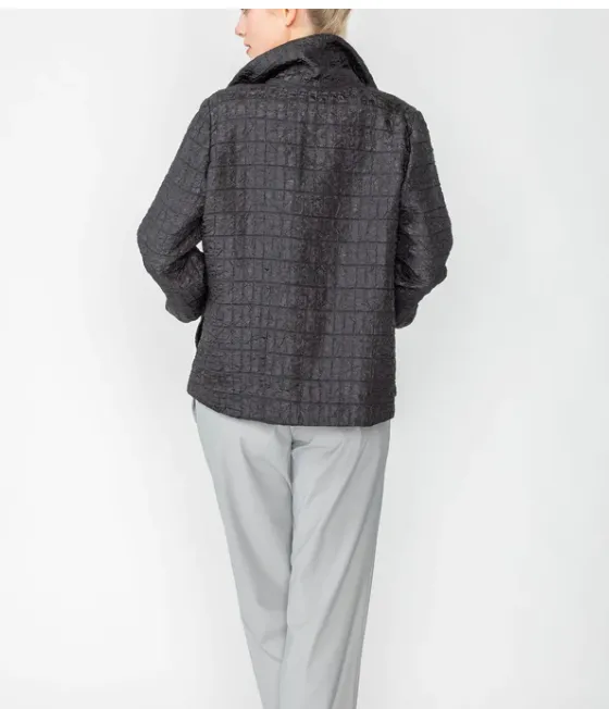 IC Collection Solid Jacquard Open Front Jacket in Black - 6289J-BLK