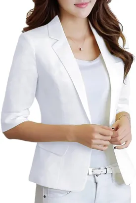 IDEALSANXUN Womens Cropped Linen Blazer Casual 3/4 Sleeve Lightweight Spring Summer Jackets Tops
