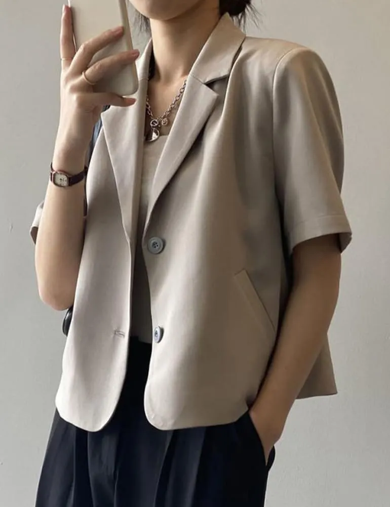IDEALSANXUN Womens Short Sleeve Cropped Blazer Casual Lightweight Spring Summer Jackets with Pockets