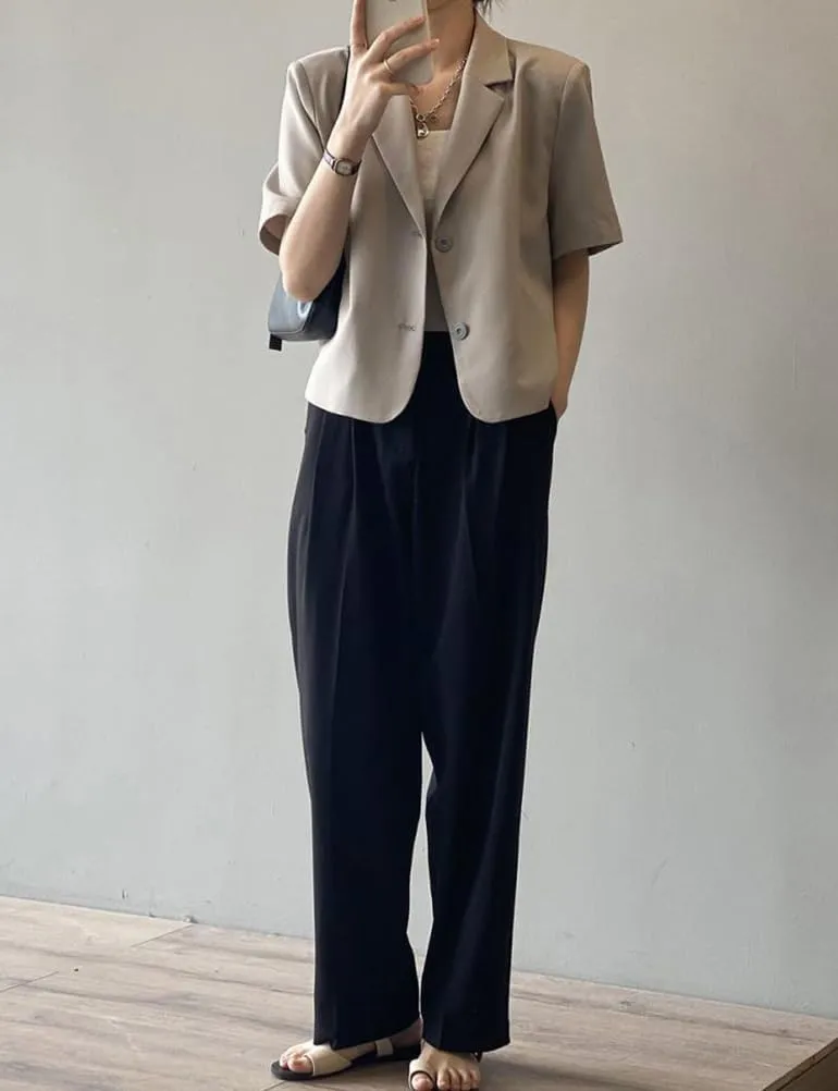 IDEALSANXUN Womens Short Sleeve Cropped Blazer Casual Lightweight Spring Summer Jackets with Pockets