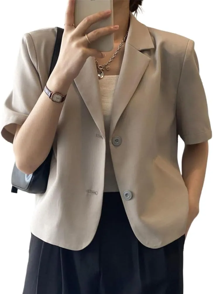 IDEALSANXUN Womens Short Sleeve Cropped Blazer Casual Lightweight Spring Summer Jackets with Pockets
