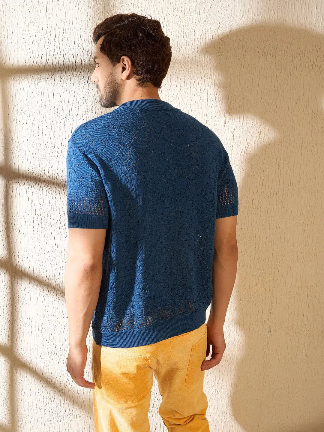 Ink Blue Knitted Crochet Shirt
