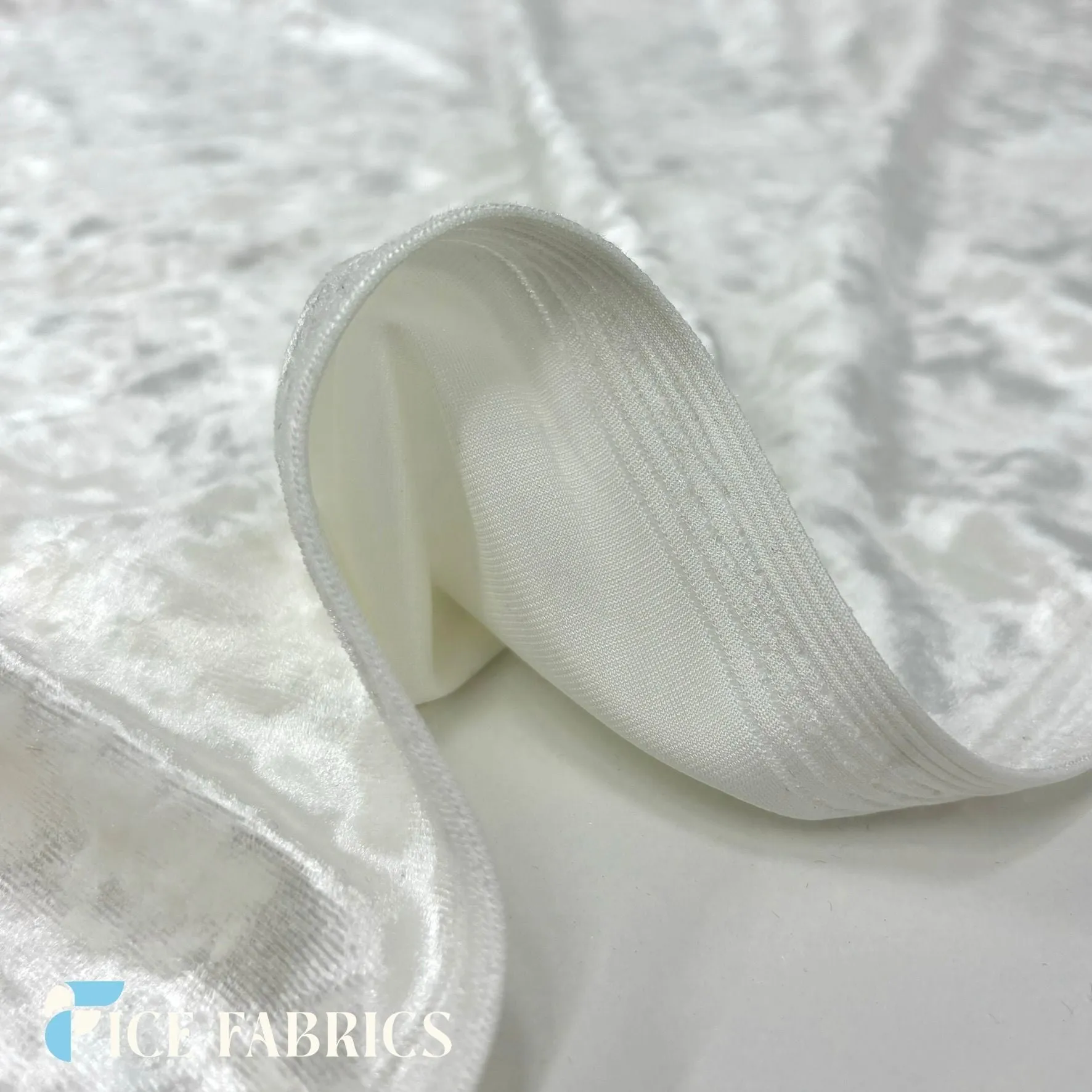Ivory Stretch Crushed Velvet Fabric