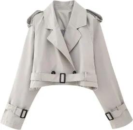 Jackets for Womens Women With Belt Long Sleeve Short Casual Trench Jacket Short Coat Lite