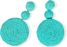 JeanBeau Boho Raffia Ball Round Statement Dangle earrings for Women Teen Large Handmade Lightweight Bohemian Rattan Drop Straw Wrap Earing Dangling Summer Beach Tropical Accessories Jewelry Gift