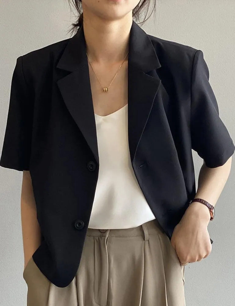 Kinghua Cropped Blazers for Women Spring Summer Short Sleeve Jackets Casual Lightweight Work Office Blazer Tops