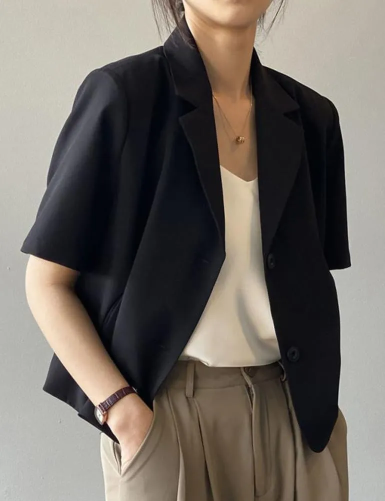Kinghua Cropped Blazers for Women Spring Summer Short Sleeve Jackets Casual Lightweight Work Office Blazer Tops