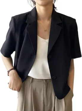 Kinghua Cropped Blazers for Women Spring Summer Short Sleeve Jackets Casual Lightweight Work Office Blazer Tops