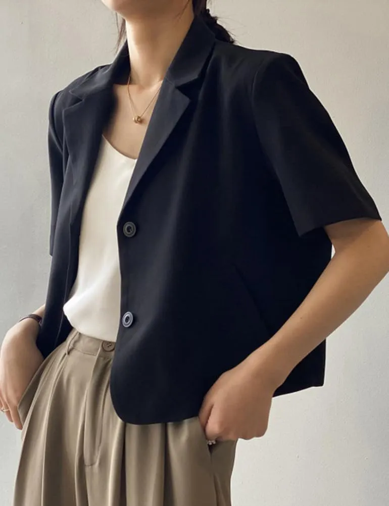 Kinghua Cropped Blazers for Women Spring Summer Short Sleeve Jackets Casual Lightweight Work Office Blazer Tops