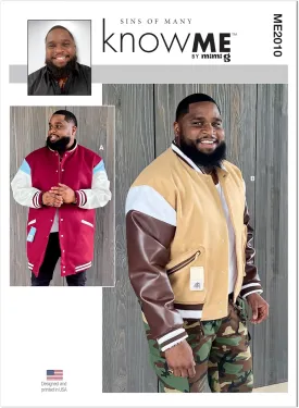Know Me Men's Varsity Bomber Jacket in Two Lengths Sewing Pattern Kit by Sins of Many, Design Code ME2010, 44-46-48-50-52, Multicolor