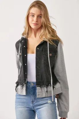 Layered Denim Jacket with Hoodie