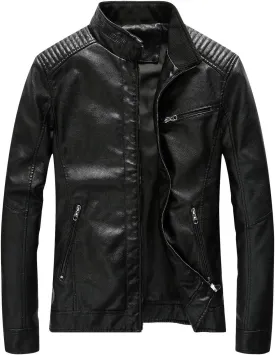 Leather Jacket Men Black Slim Fit Motorcyle Lightweight
