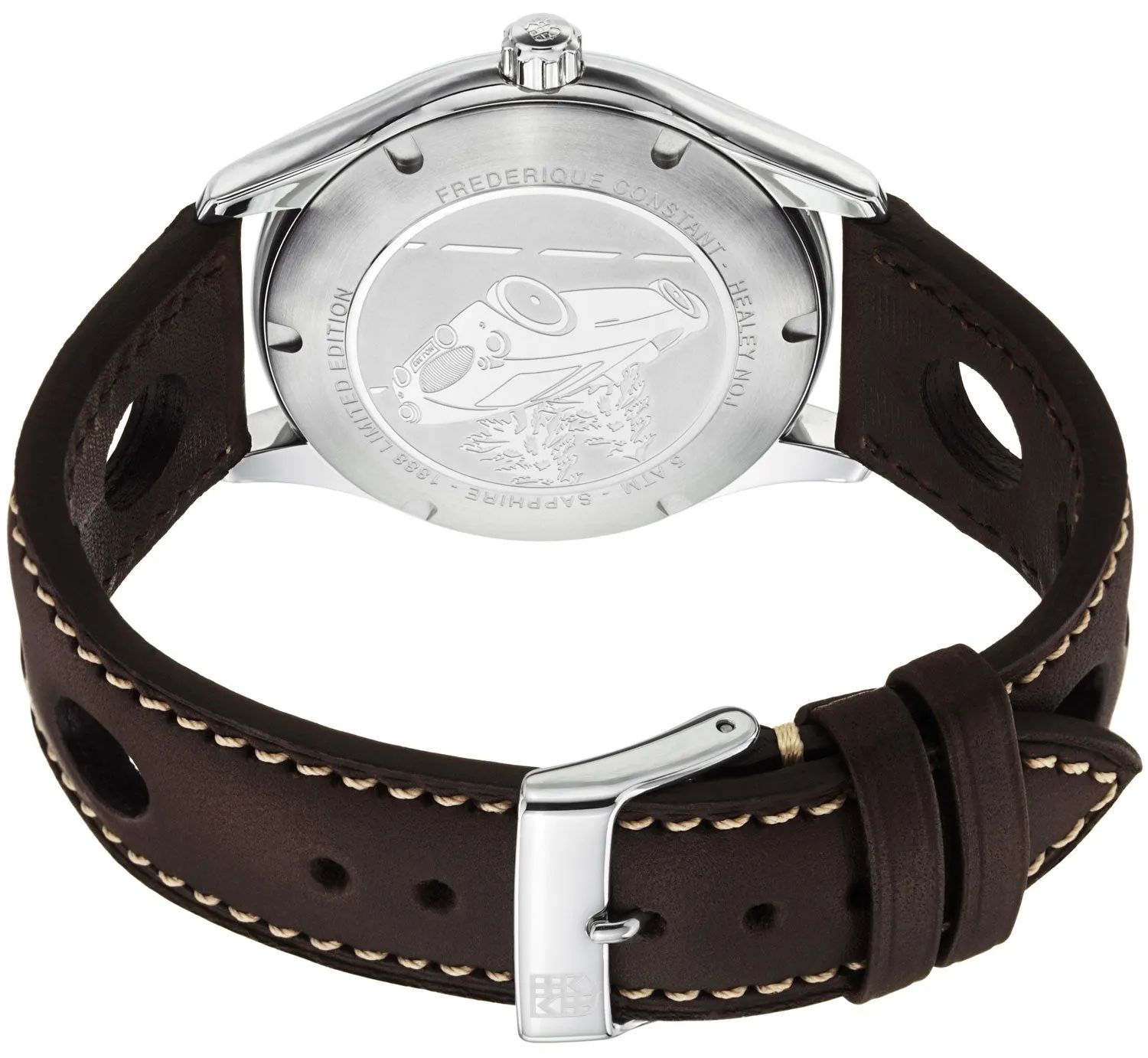 Limited Edition Frederique Constant Vintage Rally Healey Automatic Stainless Steel Silver Dial Brown Leather Strap Date Mens Watch FC-303HV5B6
