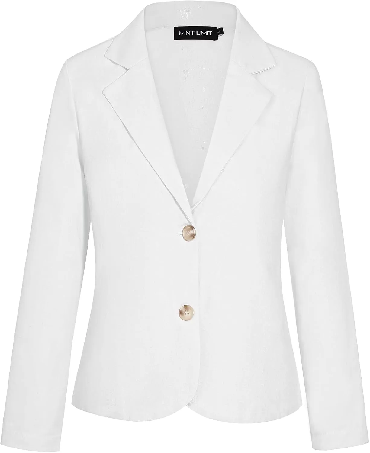 Linen Blazers Womens Notch Lapel Long Sleeve Lightweight Two Button Suit Jacket Blazers Elegant Business Formal(White M)