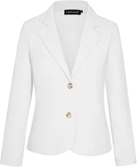 Linen Blazers Womens Notch Lapel Long Sleeve Lightweight Two Button Suit Jacket Blazers Elegant Business Formal(White M)