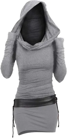 Long Sleeve Bodycon Dress for Women Steampunk Hoodie Sweatshirt Dresses Vintage Gothic Party Hooded Wrap Mini Dress