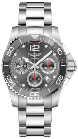 Longines HydroConquest Automatic Chronograph Stainless Steel Gray Dial Date Divers Mens Watch L3.783.4.76.6