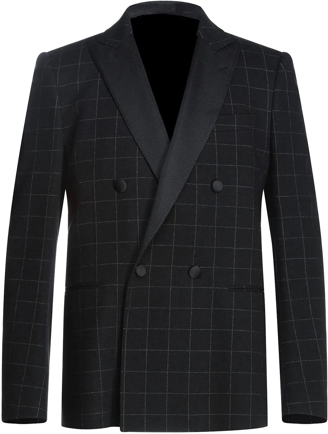 Men's Checked Blazer Double Breasted Buttons Peak Lapel for Leisure/Dinner
