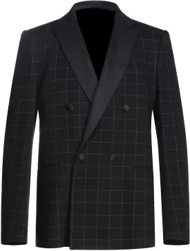 Men's Checked Blazer Double Breasted Buttons Peak Lapel for Leisure/Dinner