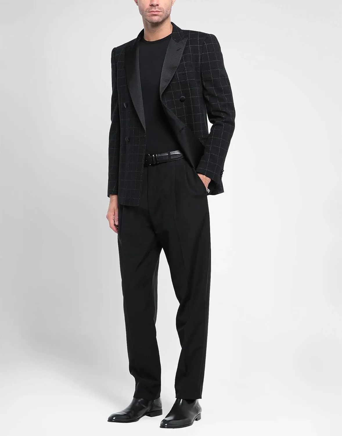 Men's Checked Blazer Double Breasted Buttons Peak Lapel for Leisure/Dinner