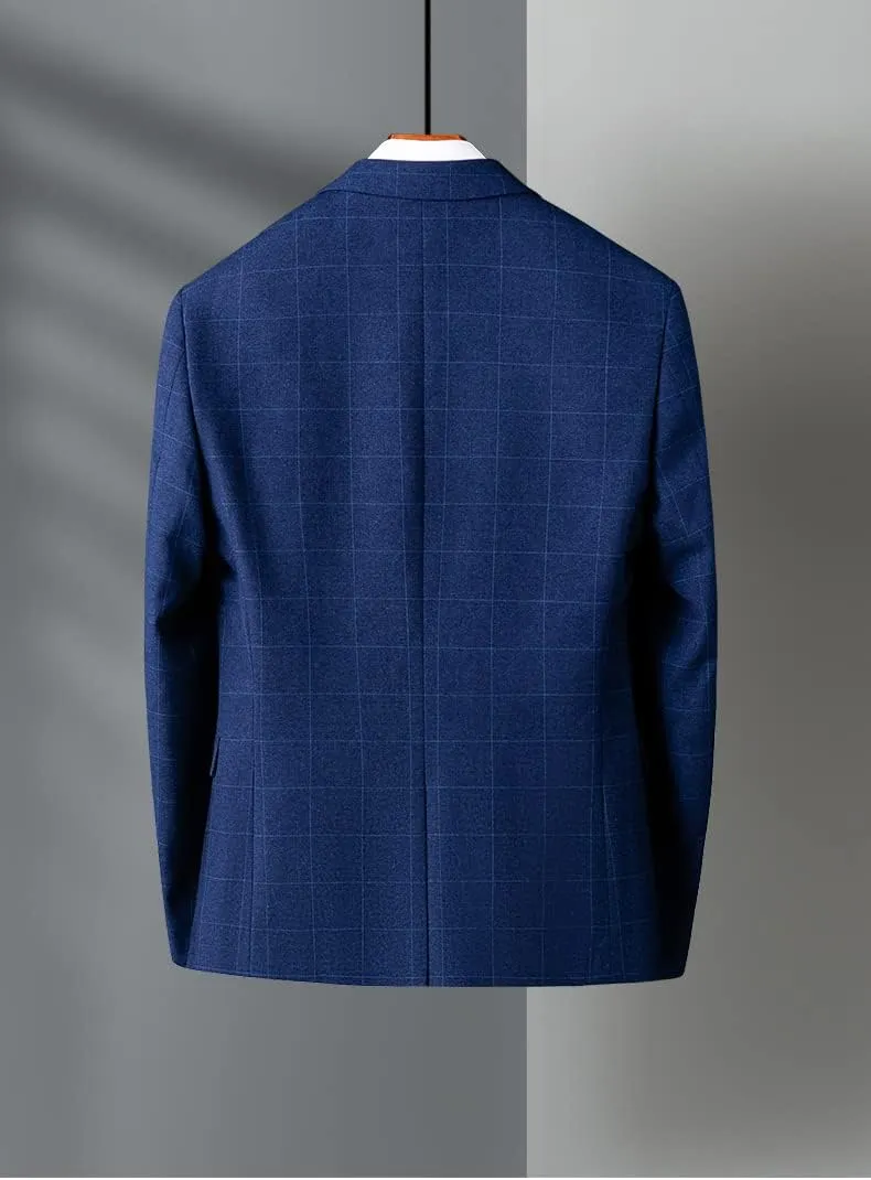 Men's Checked Blazer Two Buttons Notch Lapel for Daily Business