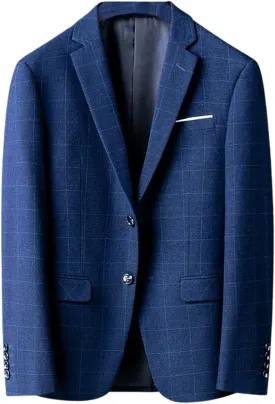 Men's Checked Blazer Two Buttons Notch Lapel for Daily Business
