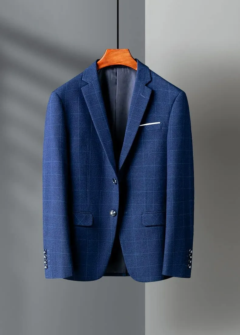 Men's Checked Blazer Two Buttons Notch Lapel for Daily Business