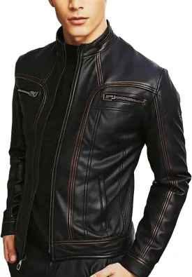 Mens Vintage Motorcycle Retro Cafe Racer Distressed Black Biker Leather Jackets