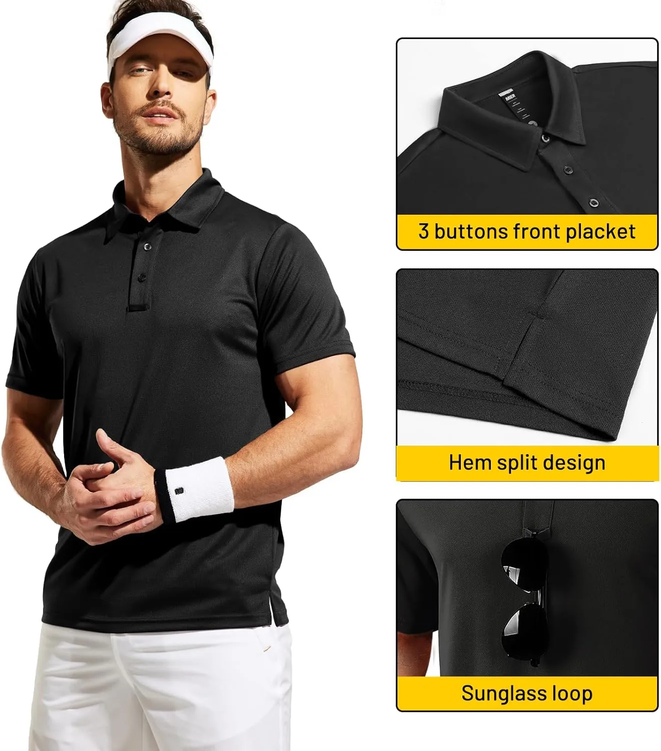 MIER Men's Quick Dry Polo Shirts Polyester Casual Collared Tennis Shirts, Moisture-Wicking, Short Sleeve