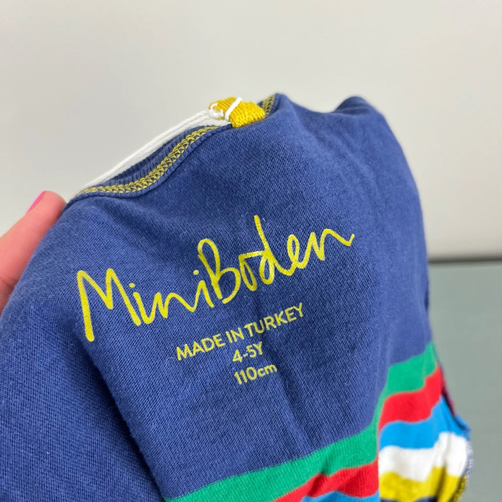Mini Boden Breton T-Shirt Starboard Blue Rainbow 4-5