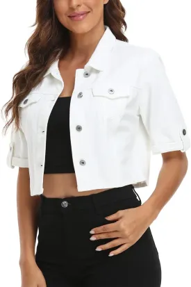 MISS MOLY Women's Cropped Denim Jackets Summer Short Sleeve Classic Casual Jean Jackets