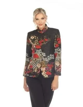Moonlight Floral-Print Short Jacket in Red Multi - 3809