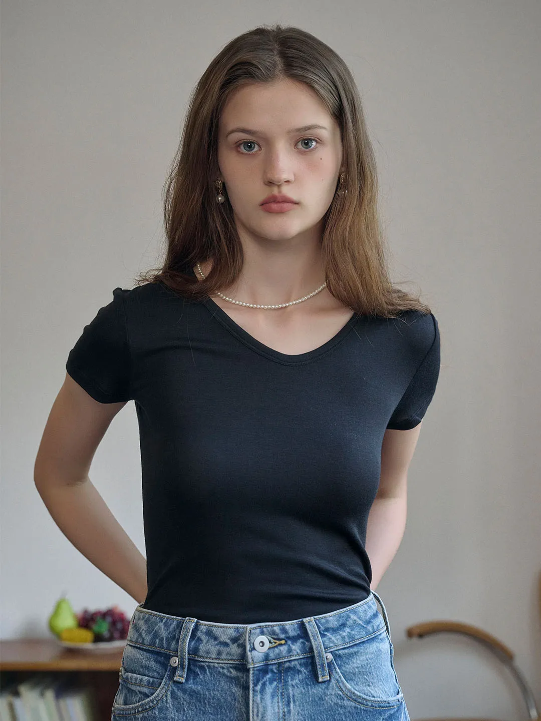 Paislee Classic V-Neck Solid Color T-Shirt