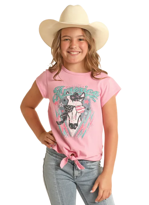 Panhandle Slim® Girls Rock N Roll Baby Pink Graphic Horse Tie Tee Shirt