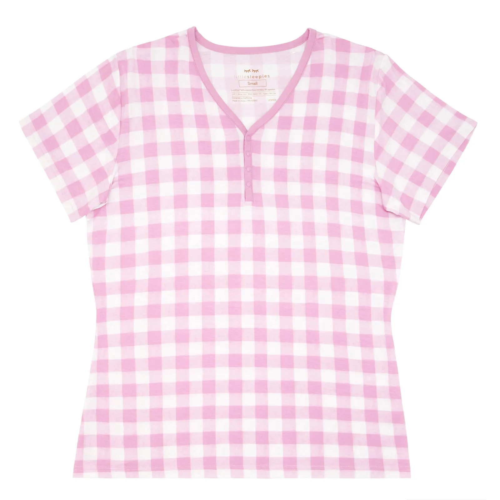 Pink Gingham Women's Short Sleeve Pajama Top