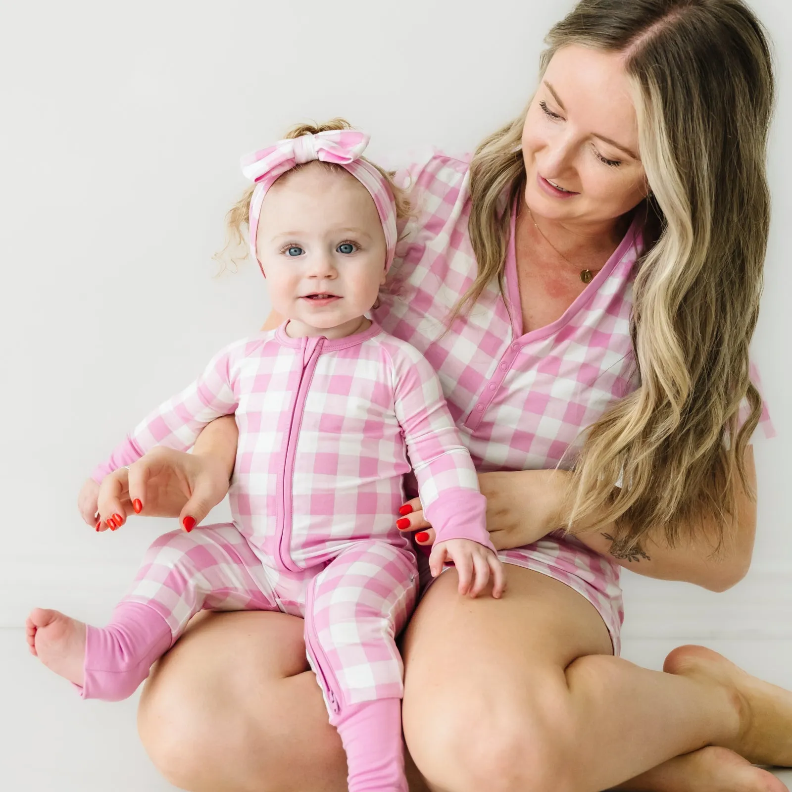 Pink Gingham Women's Short Sleeve Pajama Top