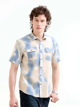 Plushy pastel blue water colour printed shirt