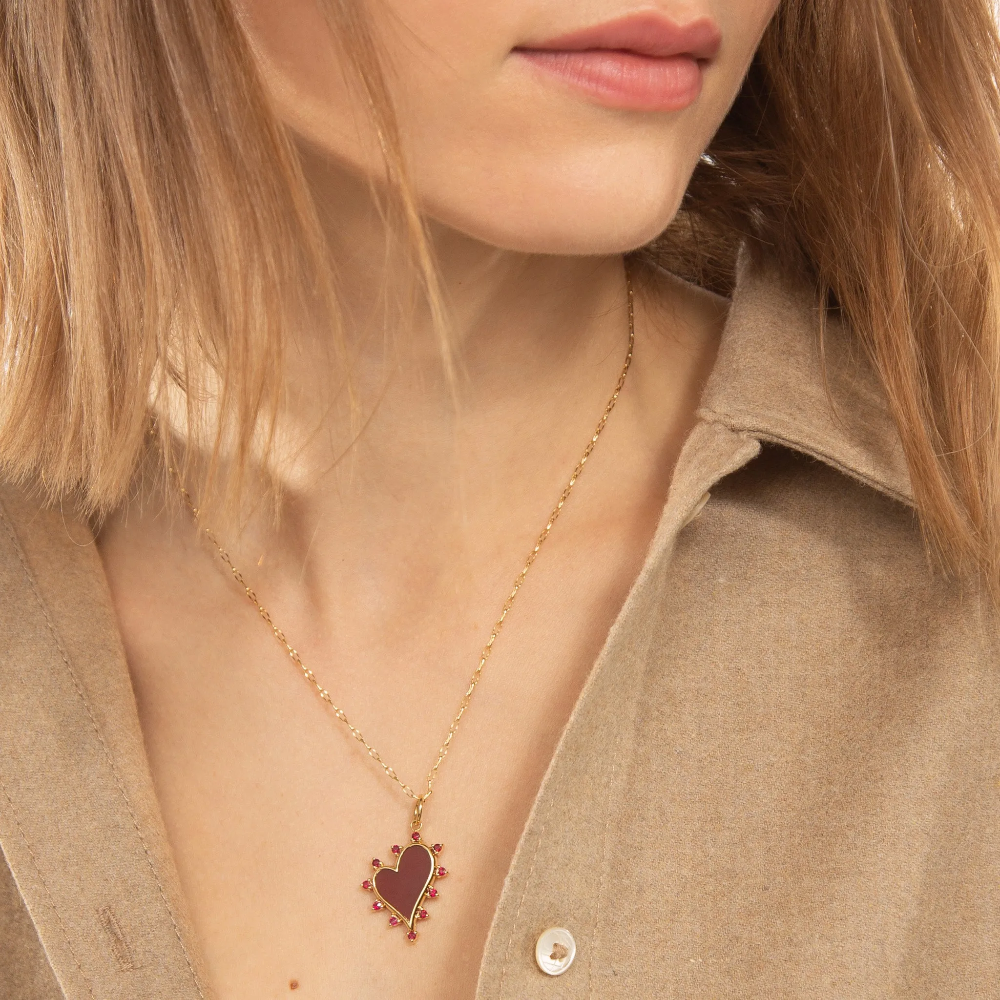 Red Carnelian Heart Necklace with Rubies