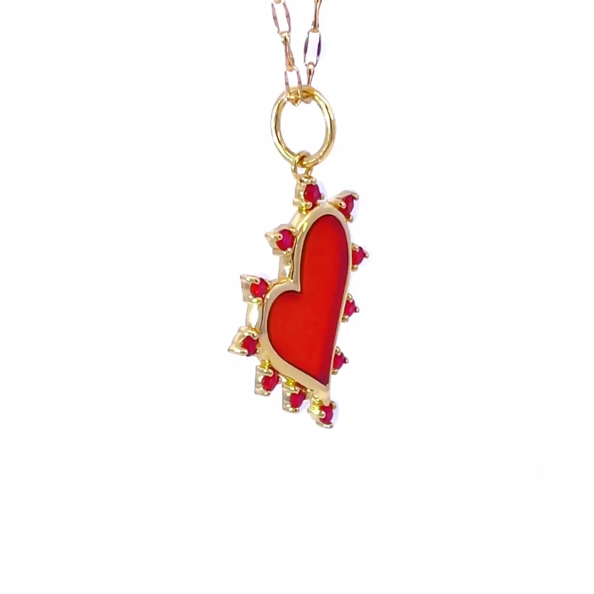 Red Carnelian Heart Necklace with Rubies