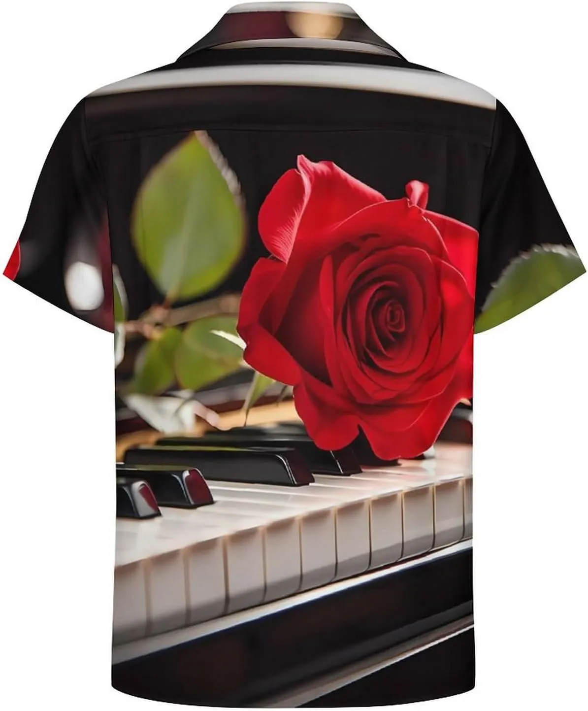 Red Rose on Piano Print Cuban Collar Shirt Classic Design for Comfort and Style