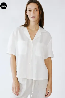Revere Collar Linen Shirt in Milk